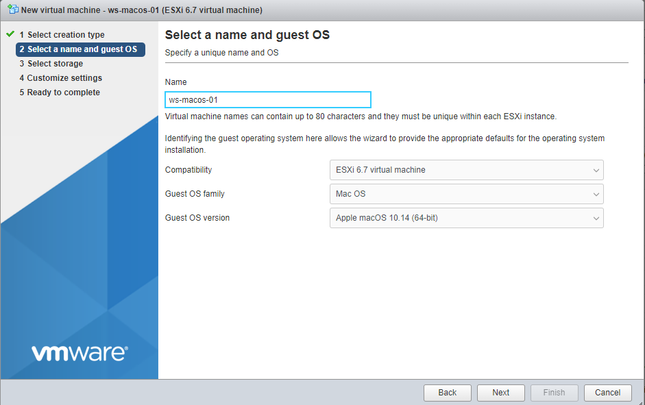 Creating a macOS VM in ESXi